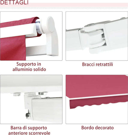 Tenda-da-Sole-Avvolgibile-a-Caduta-con-Manovella,-in-Alluminio-e-Poliestere,-295x245cm,-Rosso-Scuro-YH5840-150WRYH5