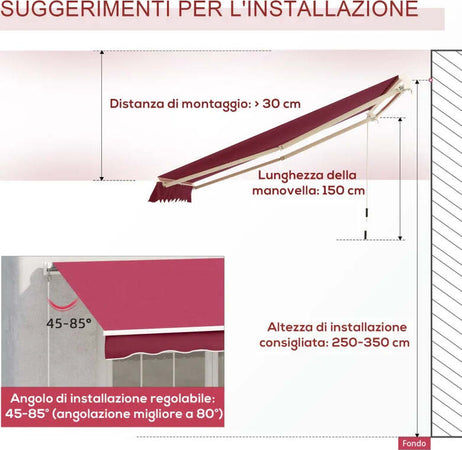 Tenda-da-Sole-Avvolgibile-a-Caduta-con-Manovella,-in-Alluminio-e-Poliestere,-295x245cm,-Rosso-Scuro-YH5840-150WRYH5
