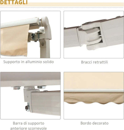 Tenda-da-Sole-Avvolgibile-a-Caduta-con-Manovella,-in-Alluminio-e-Poliestere,-3x2.5m,-Beige-TR4840-150CWTR4