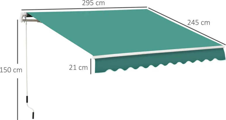 Tenda-da-Sole-Avvolgibile-a-Caduta-con-Manovella,-in-Alluminio-e-Poliestere,-3x2.5m,-Verde-Scuro-YH6840-150GNYH6