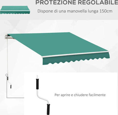 Tenda-da-Sole-Avvolgibile-a-Caduta-con-Manovella,-in-Alluminio-e-Poliestere,-3x2.5m,-Verde-Scuro-YH6840-150GNYH6