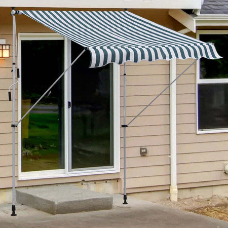Tenda-da-Sole-da-Esterno-2x1.5m-a-Rullo-con-Manovella,-Altezza-e-Angolazione-Regolabile,-Bianco-e-Verde-ZA4840-182MX