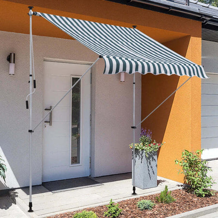 Tenda-da-Sole-da-Esterno-2x1.5m-a-Rullo-con-Manovella,-Altezza-e-Angolazione-Regolabile,-Bianco-e-Verde-ZA4840-182MX