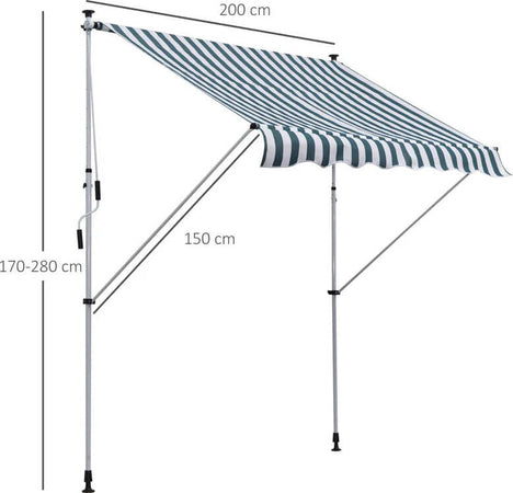 Tenda-da-Sole-da-Esterno-2x1.5m-a-Rullo-con-Manovella,-Altezza-e-Angolazione-Regolabile,-Bianco-e-Verde-ZA4840-182MX