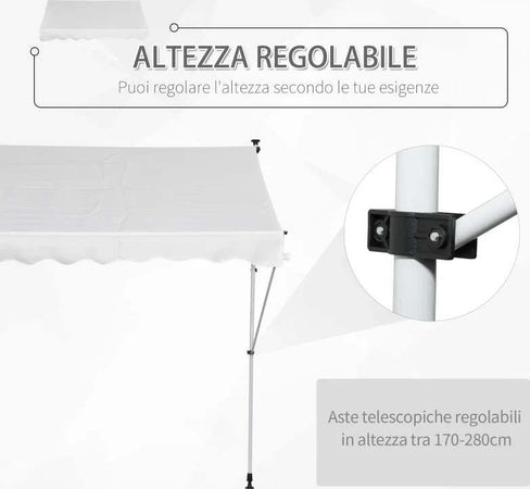 Tenda-da-Sole-da-Esterno-2x1.5m-a-Rullo-con-Manovella,-Altezza-e-Angolazione-Regolabile,-Bianco-TG6840-182WTTG6