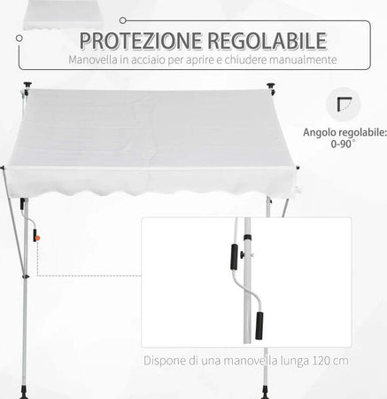 Tenda-da-Sole-da-Esterno-2x1.5m-a-Rullo-con-Manovella,-Altezza-e-Angolazione-Regolabile,-Bianco-TG6840-182WTTG6