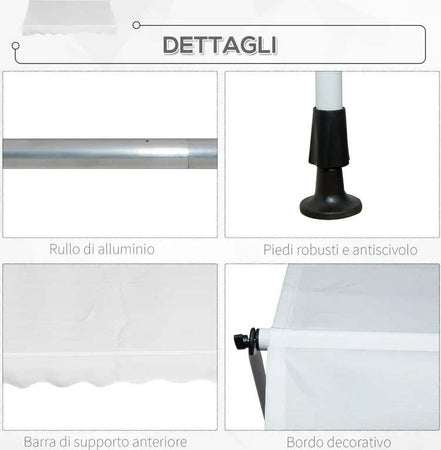 Tenda-da-Sole-da-Esterno-2x1.5m-a-Rullo-con-Manovella,-Altezza-e-Angolazione-Regolabile,-Bianco-TG6840-182WTTG6