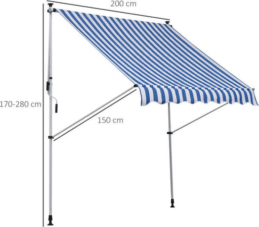 Tenda-da-Sole-da-Esterno-2x1.5m-a-Rullo-con-Manovella,-Altezza-e-Angolazione-Regolabile,-Blu-HY5840-182BUHY5