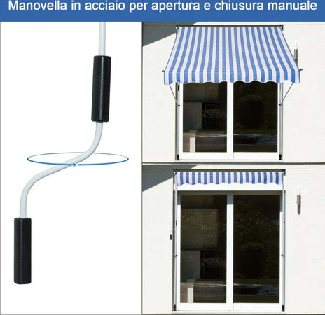 Tenda-da-Sole-da-Esterno-2x1.5m-a-Rullo-con-Manovella,-Altezza-e-Angolazione-Regolabile,-Blu-HY5840-182BUHY5