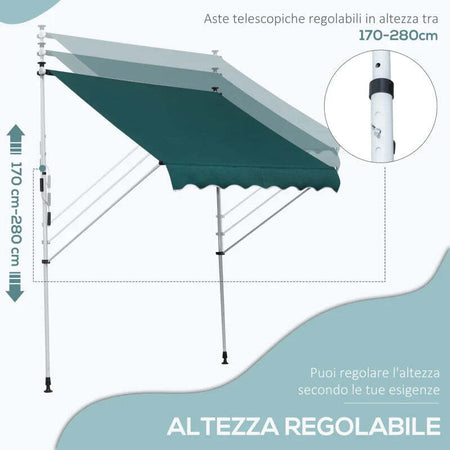 Tenda-da-Sole-da-Esterno-2x1.5m-a-Rullo-con-Manovella,-Altezza-e-Angolazione-Regolabile,-Verde-QW6840-182GNQW6