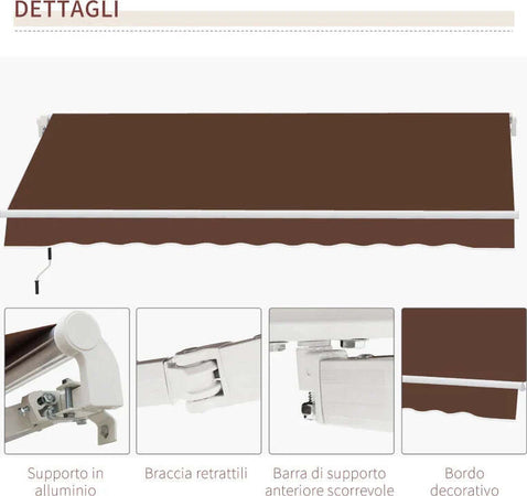 Tenda-da-Sole-per-Esterno-Avvolgibile-a-Manovella-in-Metallo-e-Alluminio,-4x2.5m,-Rosso-Ruggine-YN3840-151CFYN3