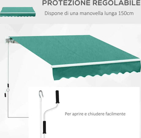 Tenda-da-Sole-per-Esterno-Avvolgibile-a-Manovella-in-Metallo-e-Alluminio,-4x2.5m,-Verde-Scuro-ED4840-151GNED4