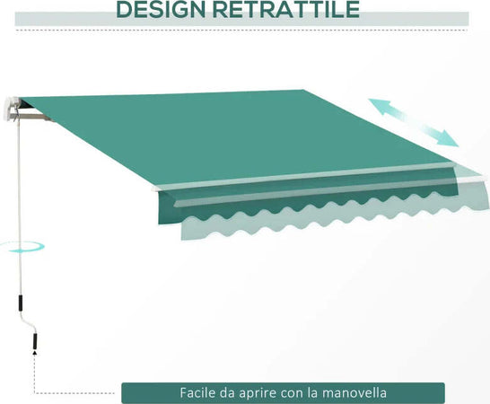 Tenda-da-Sole-per-Esterno-Avvolgibile-a-Manovella-in-Metallo-e-Alluminio,-4x2.5m,-Verde-Scuro-ED4840-151GNED4