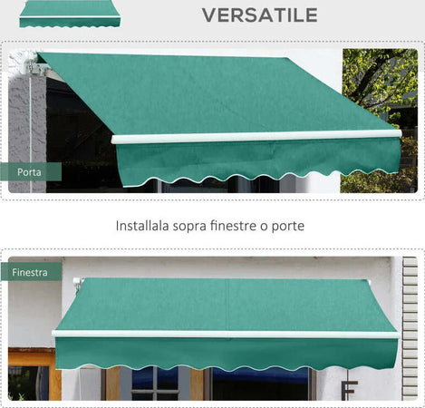 Tenda-da-Sole-per-Esterno-Avvolgibile-a-Manovella-in-Metallo-e-Alluminio,-4x2.5m,-Verde-Scuro-ED4840-151GNED4