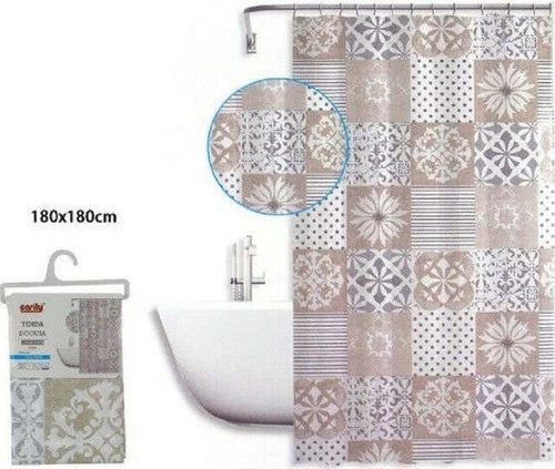 Tenda-Doccia-Antimuffa-Impermeabile-180x180cm-Anelli-Bagno-Maioliche-Beige-59529