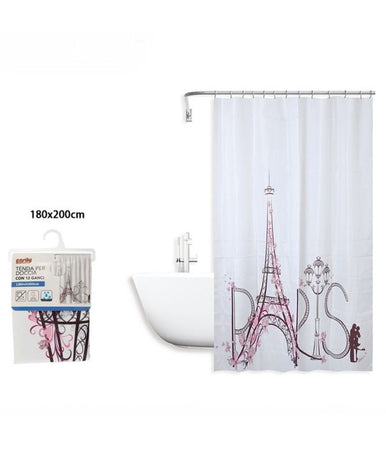 Tenda Doccia Antimuffa Impermeabile 180x200cm Con Anelli Bagno Scritta Paris 87048