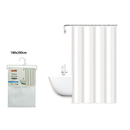 Tenda Doccia Antimuffa Impermeabile Poliestere 180x200 Cm Ganci Bagno Bianca 79856