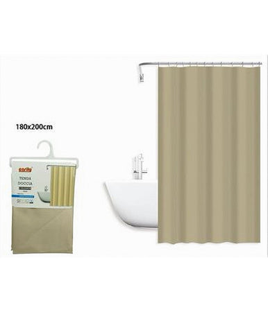 Tenda Doccia Antimuffa Impermeabile Poliestere 180x200cm Ganci Bagno Beige 79859