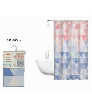 Tenda Doccia Impermeabile Bagno 12 Anelli Peva 180x200cm Triangolo Rosa Blu 79220