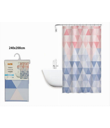 Tenda Doccia Impermeabile Bagno 12 Anelli Peva 240x200cm Triangolo Rosa Blu 79221