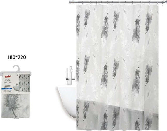 Tenda Doccia Impermeabile Tessuto Pvc 12 Ganci In Plastica Piume 180x220cm 69509 Casa e cucina/Bagno/Accessori per il bagno/Tende da doccia binari e ganci/Tende da doccia Trade Shop italia - Napoli, Commerciovirtuoso.it
