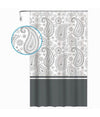 Tenda Doccia Vasca Bagno 12 Anelli 240x200cm Motivo Paisley Etnico Grigio 87582