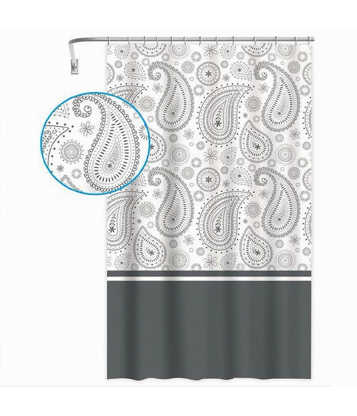 Tenda Doccia Vasca Bagno 12 Anelli 240x200cm Motivo Paisley Etnico Grigio 87582