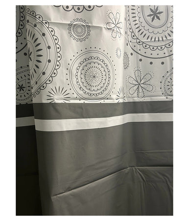 Tenda Doccia Vasca Bagno 12 Anelli 240x200cm Motivo Paisley Etnico Grigio 87582