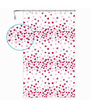 Tenda Doccia Vasca Bagno 12 Ganci Impermeabile Cuori Rossi Rosa 180x200 Cm 87561