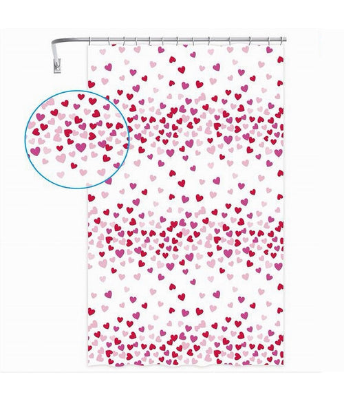 Tenda Doccia Vasca Bagno 12 Ganci Impermeabile Cuori Rossi Rosa 180x200 Cm 87561