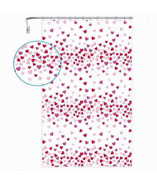 Tenda Doccia Vasca Bagno 12 Ganci Impermeabile Cuori Rossi Rosa 240x200cm 87562