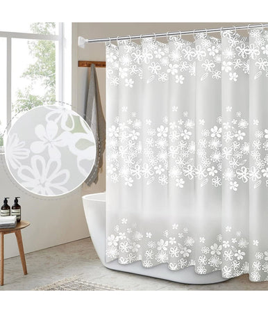 Tenda Doccia Vasca Bagno 180x200cm Impermeabile Con 12 Anelli Fiore Bianco 87579