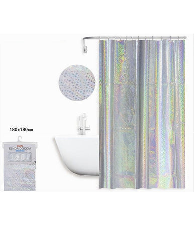 Tenda Doccia Vasca Bagno Effetto Paillettato Iridescente 12 Ganci 180x180cm 87189