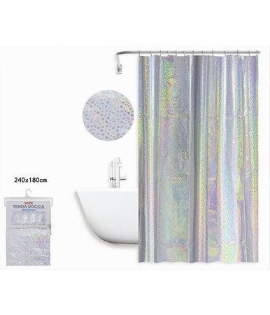 Tenda Doccia Vasca Bagno Effetto Paillettato Iridescente 12 Ganci 240x180cm 87190