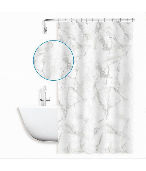 Tenda Doccia Vasca Bagno Impermeabile Marmo Bianco 180x200cm Con 12 Anelli 87593