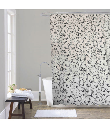 Tenda Doccia Vasca Da Bagno 12 Ganci Motivo Floreale Bianco Nero 240x200cm 87568