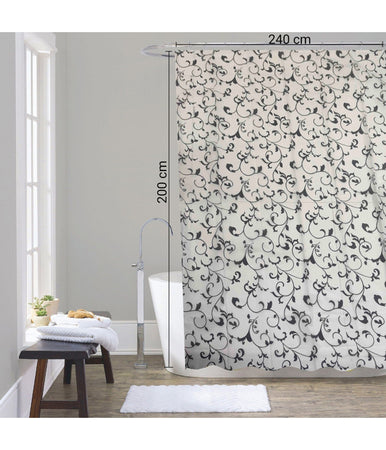 Tenda Doccia Vasca Da Bagno 12 Ganci Motivo Floreale Bianco Nero 240x200cm 87568