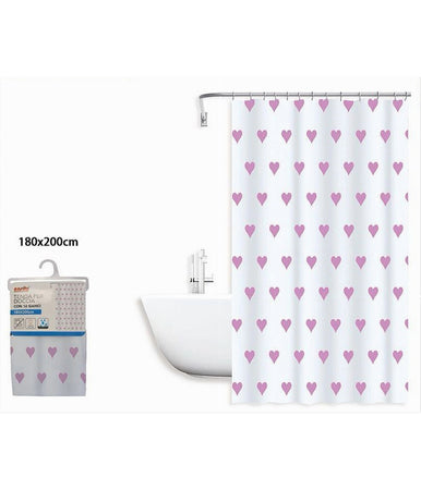 Tenda Doccia Vasca Da Bagno Impermeabile 12 Ganci Con Cuori Rosa 180x200cm 87091