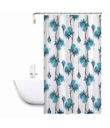 Tenda Doccia Vasca Impermeabile 12 Ganci Decorazione Fiori Blu 180x200 Cm 79224