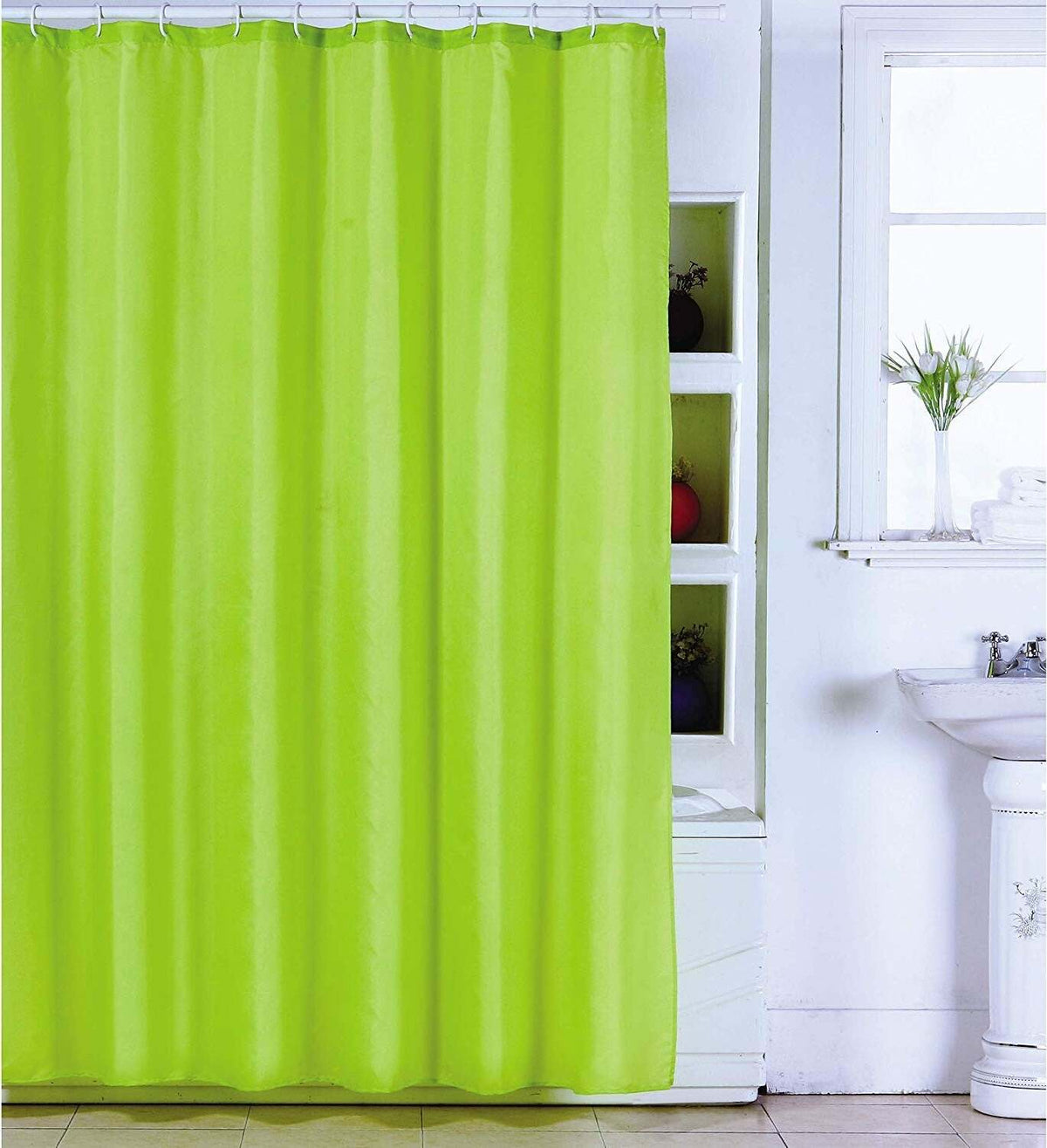 Relaxdays Tenda Per Doccia Con Stampa Bambù - 200x180 Cm, In Poliestere, Idrorepellente, Antimuffa, Con 12 Ganci Inclusi, Verde