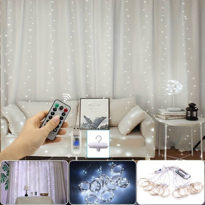 Tenda-Led-In-Filo-Di-Rame-Con-Telecomando-3mx3m-Decorzione-Feste-Matrimoni-Natalizie-Luce-Calda-O-Bianca