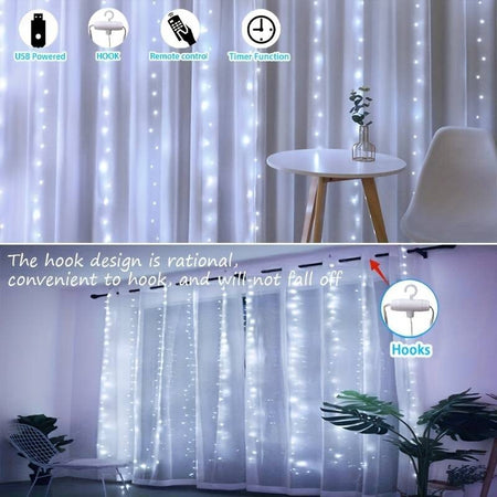 Tenda-Led-In-Filo-Di-Rame-Con-Telecomando-3mx3m-Decorzione-Feste-Matrimoni-Natalizie-Luce-Calda-O-Bianca