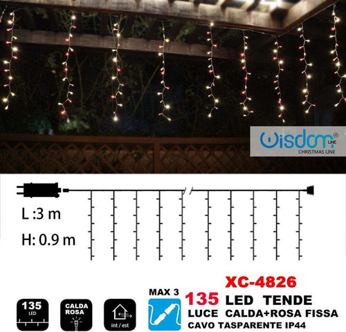 Tenda Luminosa Natalizia 135led Luce Calda + Rosa Fissa Cavo Trasparente Xc-4826 Casa e cucina/Decorazioni per interni/Addobbi e decorazioni per ricorrenze/Decorazioni natalizie/Luci natalizie/Catene luminose per esterni Trade Shop italia - Napoli, Commerciovirtuoso.it