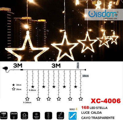 Tenda Luminosa Natalizia 168 Led Con Stelle Luce Calda Cavo Trasparente Xc-4006 Casa, arredamento e bricolage > Prodotti per Feste > Prodotti Natalizi Trade Shop italia - Napoli, Commerciovirtuoso.it