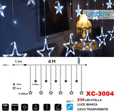 Tenda Luminosa Natalizia 230 Led Con Stelle Luce Bianca Cavo Trasparente Xc-3004 Casa, arredamento e bricolage > Prodotti per Feste > Prodotti Natalizi Trade Shop italia - Napoli, Commerciovirtuoso.it