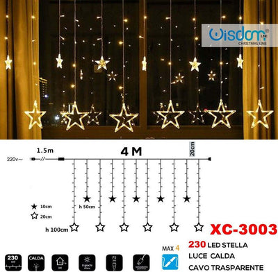 Tenda Luminosa Natalizia 230 Led Con Stelle Luce Calda Cavo Trasparente Xc-3003 Casa, arredamento e bricolage > Prodotti per Feste > Prodotti Natalizi Trade Shop italia - Napoli, Commerciovirtuoso.it