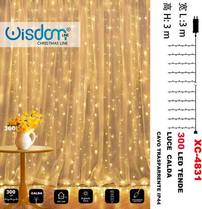 Tenda Luminosa Natalizia 300led Luce Calda Cavo Trasparente 8giochi Luce Xc-4831 Casa, arredamento e bricolage > Prodotti per Feste > Prodotti Natalizi Trade Shop italia - Napoli, Commerciovirtuoso.it