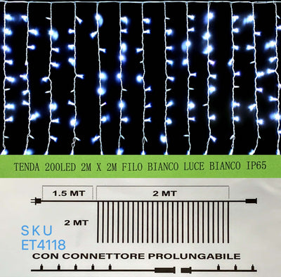 TENDA NATALE ESTERNO NATALIZIA   200 led 2 m x 2m filo bianco luce bianco ip65 /ET4118 Casa e cucina/Decorazioni per interni/Addobbi e decorazioni per ricorrenze/Decorazioni natalizie/Luci natalizie/Catene luminose per esterni Zencoccostore - Formia, Commerciovirtuoso.it