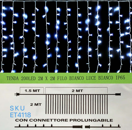 TENDA NATALE ESTERNO NATALIZIA   200 led 2 m x 2m filo bianco luce bianco ip65 /ET4118 Casa e cucina/Decorazioni per interni/Addobbi e decorazioni per ricorrenze/Decorazioni natalizie/Luci natalizie/Catene luminose per esterni Zencoccostore - Formia, Commerciovirtuoso.it