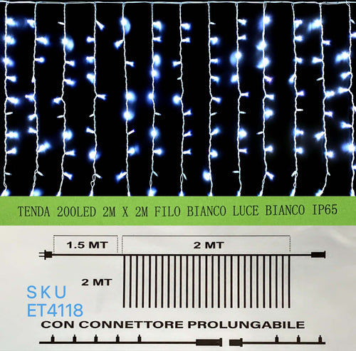 TENDA NATALE ESTERNO NATALIZIA   200 led 2 m x 2m filo bianco luce bianco ip65 /ET4118 Casa e cucina/Decorazioni per interni/Addobbi e decorazioni per ricorrenze/Decorazioni natalizie/Luci natalizie/Catene luminose per esterni Zencoccostore - Formia, Commerciovirtuoso.it